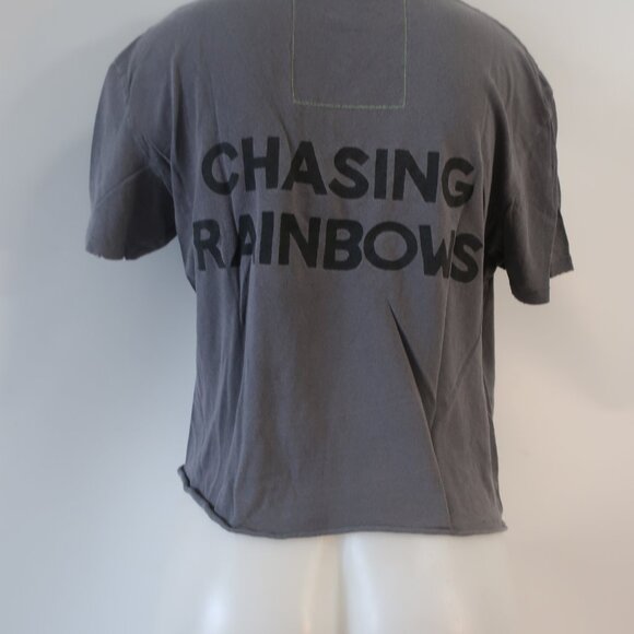 Womens Aviator Nation Gray Chasing Rainbow Graphic Cropped T-Shirt Top M - Picture 6 of 7